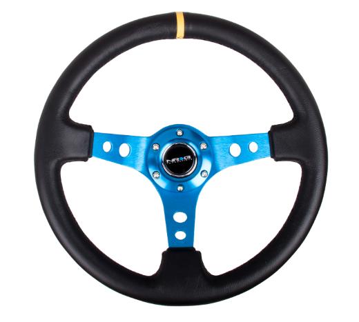 NRG Deep Dish Steering Wheel - Blue Spoke with Yellow Center