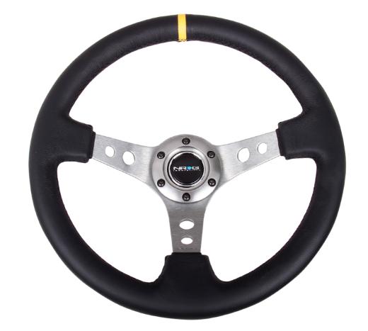 NRG Deep Dish Steering Wheel - Gunmetal Spoke with Yellow Center