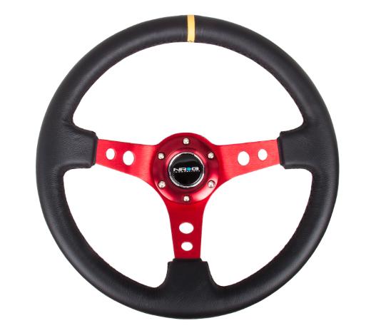 NRG Deep Dish Steering Wheel - Red Spoke with Yellow Center