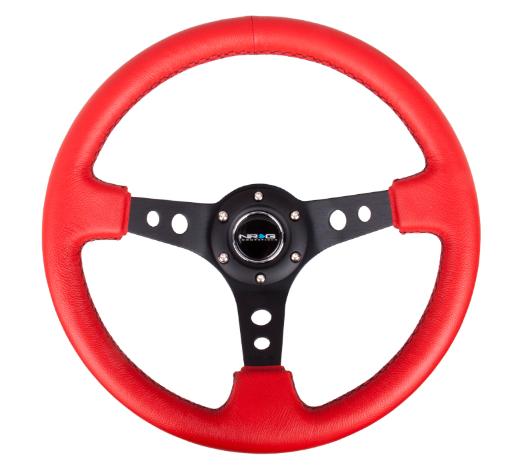 NRG Deep Dish Steering Wheel - Red Leather