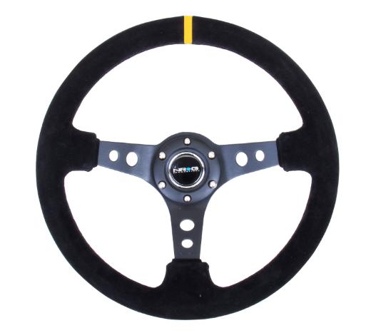 NRG Deep Dish Steering Wheel - Black Suede with Yellow Center