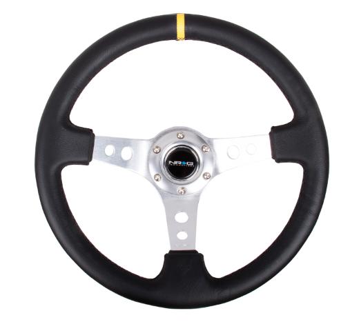 NRG Deep Dish Steering Wheel - Silver Spoke with Yellow Center