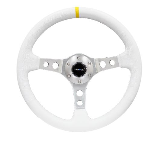 NRG Deep Dish Steering Wheel - White Leather with Yellow Center