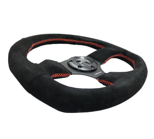 NRG Suede Leather Steering Wheel - Black Stitch, Race Style