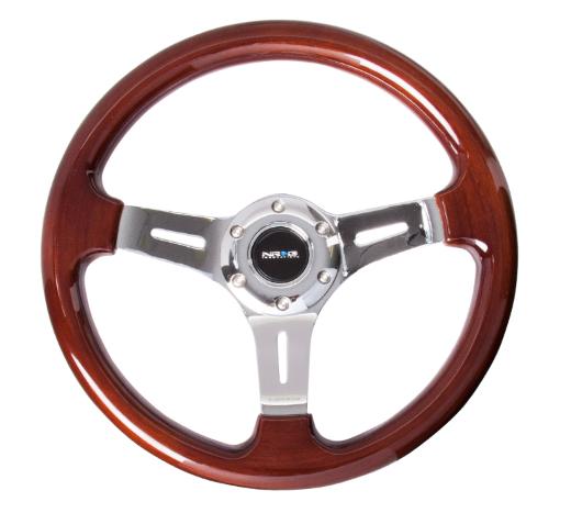 NRG Classic Wood Grain Steering Wheel - 330Mm, 3 Spoke Center In Chrome