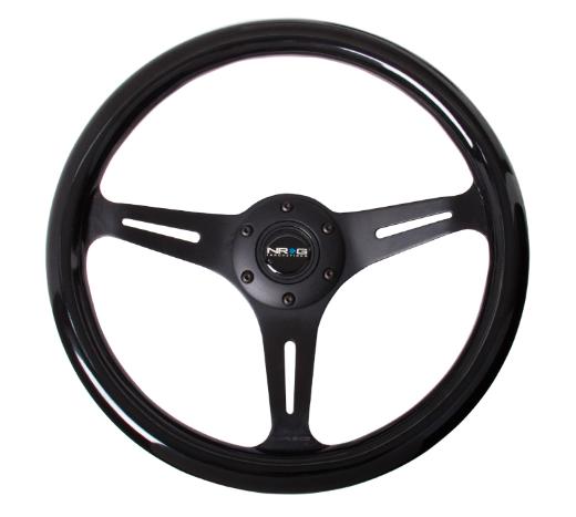 NRG Classic Wood Grain Steering Wheel - 350Mm, 3 Black Spokes, Black Paint Grip