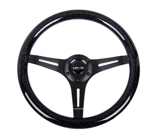 NRG Classic Wood Grain Steering Wheel - 350Mm,3 Black Spokes, Black Sparkled Color