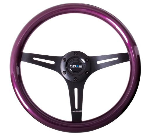 NRG Classic Wood Grain Steering Wheel - 350Mm, 3 Black Spokes, Purple Pearl, Flake Paint