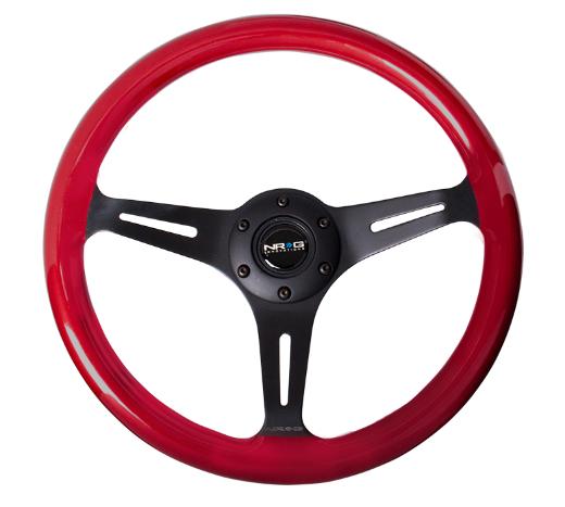 NRG Classic Wood Grain Steering Wheel - 350Mm 3 Black Spokes, Red Pearl, Flake Paint