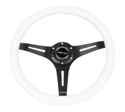 NRG Classic Wood Grain Steering Wheel - 350Mm 3 Black Spokes, White Paint Grip