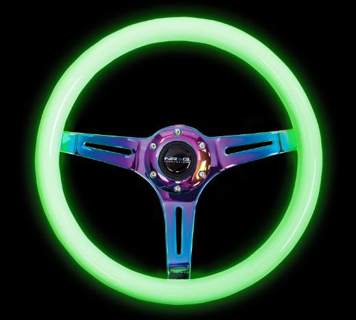 NRG Classic Wood Grain Steering Wheel - 350Mm, 3 Neochrome Spokes, Dark Grip