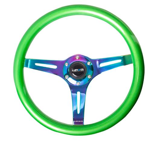 NRG Classic Wood Grain Steering Wheel - 350Mm 3 Neochrome Spokes, Green Pearl, Flake Paint