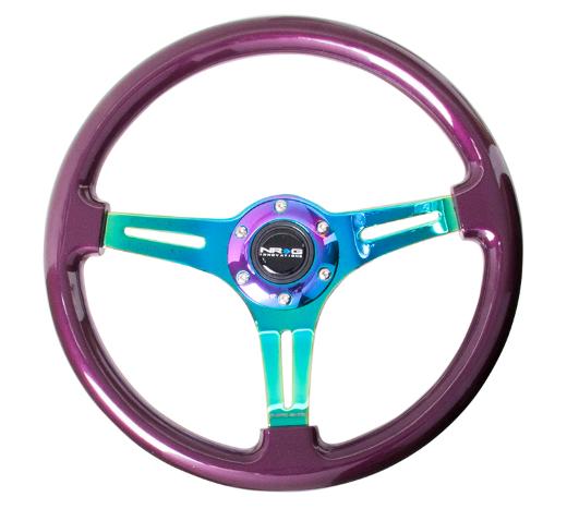 NRG Classic Wood Grain Steering Wheel - 350Mm 3 Neochrome Spokes, Purple Pearl Paint