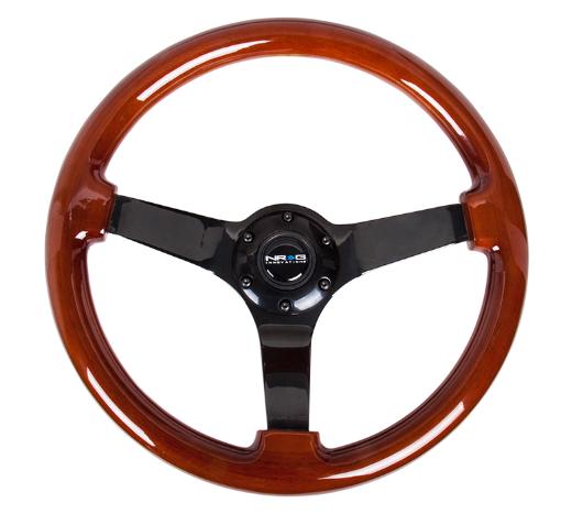 NRG Classic Dark Wood Grain Steering Wheel - 350Mm, 3 Solid Spoke Center In Black Chrome