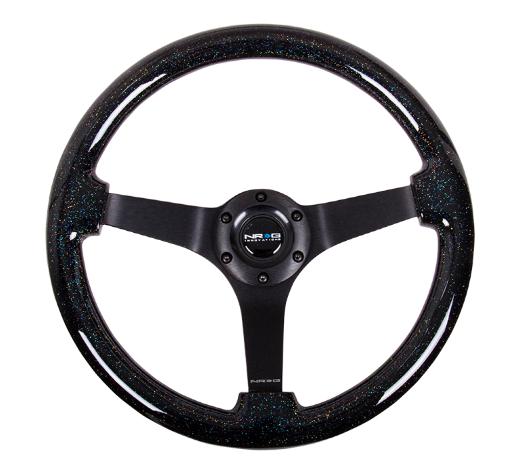 NRG Wood Grain Steering Wheel - Black Sparkled, 350Mm, 3 Solid Spoke Center In Black