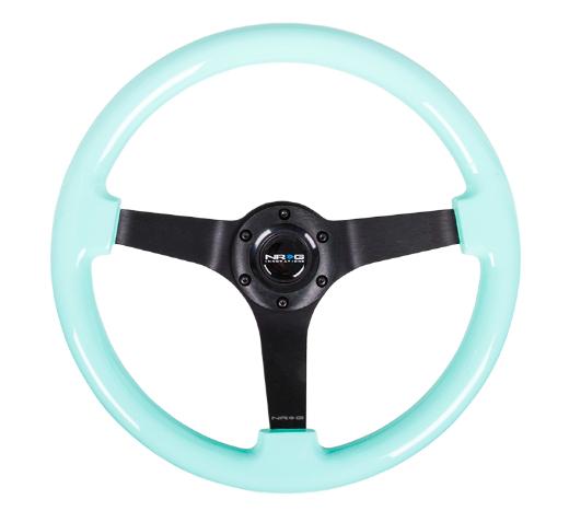 NRG Minty Fresh Wood Grain Steering Wheel - 350Mm, 3 Solid Spoke Center In Black