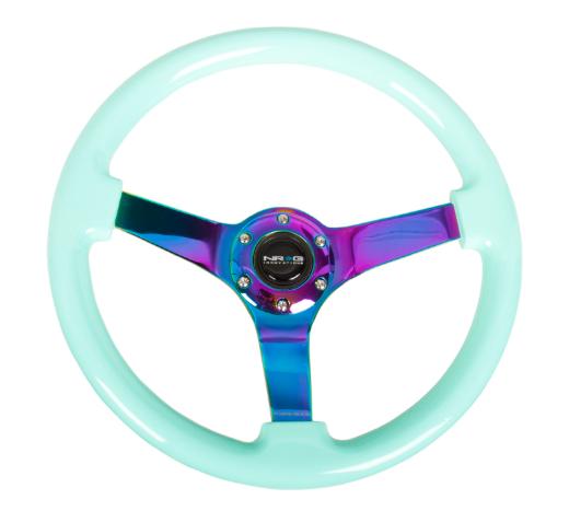 NRG Minty Fresh Wood Grain Steering Wheel - 350Mm, 3 Solid Spoke Center In Neochrome