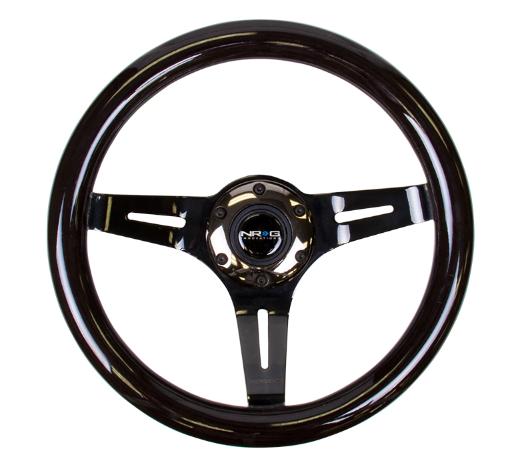 NRG Classic Black Wood Grain Steering Wheel - 310Mm, 3 Spoke Center In Black Chrome