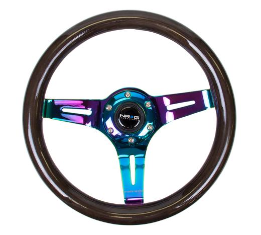 NRG Classic Black Wood Grain Steering Wheel - 310Mm, 3 Spoke Center In Neochrome