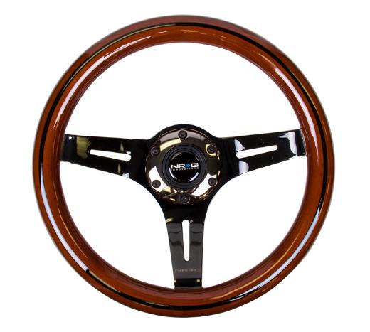 NRG Classic Dark Wood Grain Steering Wheel - Black Line Inlay, 310Mm, 3 Spoke Center In Black Chrome