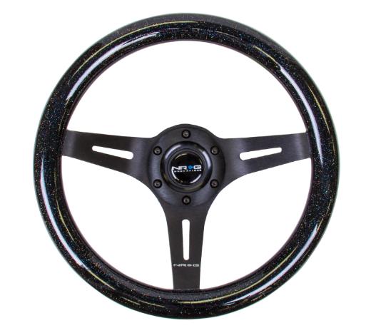 NRG Wood Grain Steering Wheel - 310Mm, Black Sparkled, 3 Spoke Center In Black