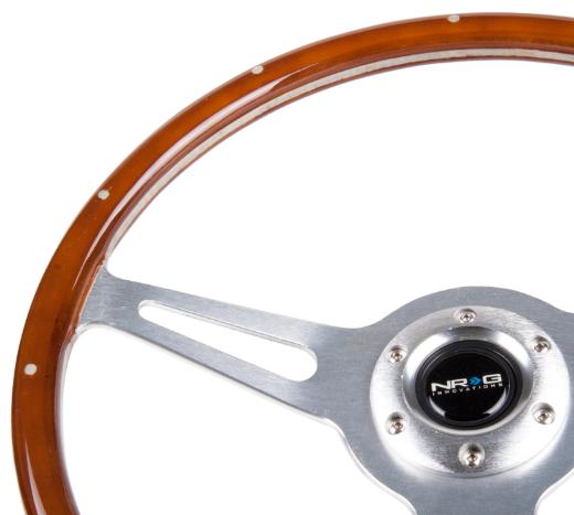 NRG Classic Wood Grain Steering Wheel - Brush Aluminum, 3 Spoke, 365Mm With Metal Insert