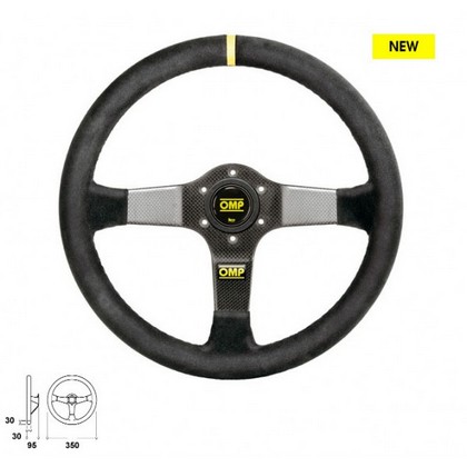 OMP 350 Carbon D Steering Wheel in Black Suede Leather with Carbon Made Spokes and Black Stitching