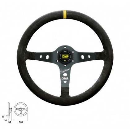 OMP Corsica Superleggero Steering Wheel in Black Suede Leather with Black Anodized Spokes and Black Stitching