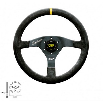 OMP Velocita Superleggero Steering Wheel in Black Suede Leather with Black Anodized Spokes and Black Stitching