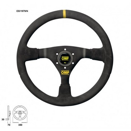 OMP WRC Steering Wheel in Suede Leather with Black Anodized Spokes & Black Stitching