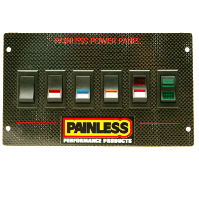 Painless Dash Panel - Mustang Rocker Switch Panel (Carbon Fiber) (4 Lighted Switches) (Mounts In Radio/Stereo Location)