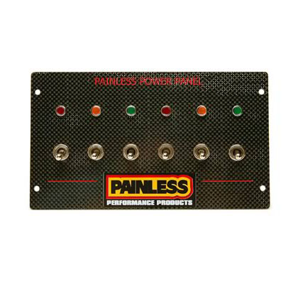 Painless Dash Panel - Mustang Toggle Switch Panel (Carbon Fiber) (4 Lighted Switches) (Mounts In Radio/Stereo Location)