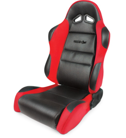 Procar Racing Seat - Sportsman Series, Black Vinvyl Inside, Red Velour Wings & Side Bolsters (Left)