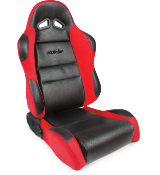 Procar Racing Seat - Sportsman Series, Black Vinyl Inside, Red Velour Wings & Side Bolsters (Right)