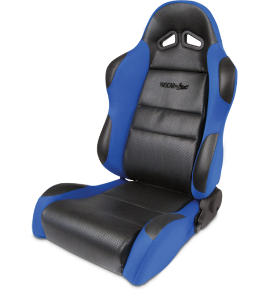 Procar Racing Seat - Sportsman Series, Black Vinyl Inside, Blue Velour Wings & Side Bolsters (Left)