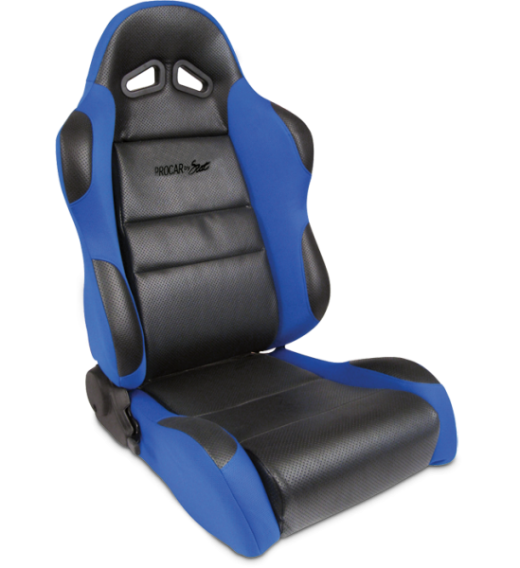 Procar Racing Seat - Sportsman Series, Black Vinyl Inside, Blue Velour Wings & Side Bolsters (Right)