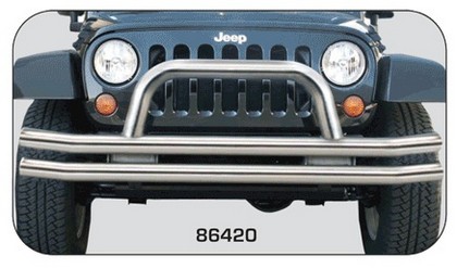 Rampage Double Tube Front Bumper with Hoop - Stainless Steel 