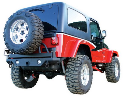 Rampage Rear Recovery Bumper with Swing Away Tire Mount - Semi Gloss Black Finish (Lights Sold Separately)