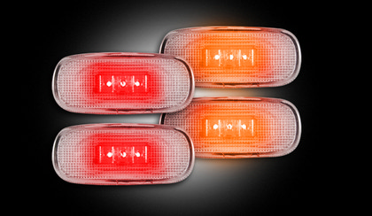 Recon Dually Fender Lenses (4-Piece Set) w/ 2 Red L.E.D Lights & 2 Amber L.E.D. Lights - Clear Lens w/ Chrome Trim