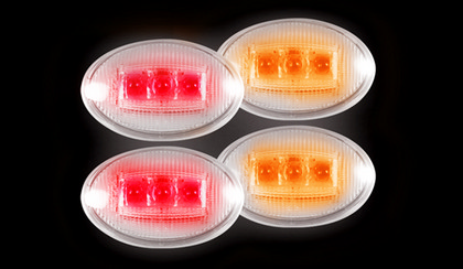 Recon Dually Fender Lenses (4-Piece Set) w/ 2 Red L.E.D Lights & 2 Amber L.E.D. Lights - Clear Lens w/ Chrome Trim