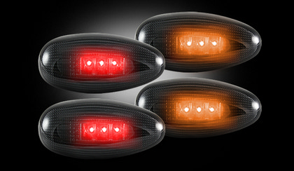 Recon Dually Fender Lenses (4-Piece Set) w/ 2 Red L.E.D Lights & 2 Amber L.E.D. Lights - Smoked Lens w/ Black Trim