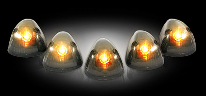 Recon (5-Piece Set) Smoked Cab Roof Light Lens with Amber 194 Bulbs - Complete Kit with wiring & hardware