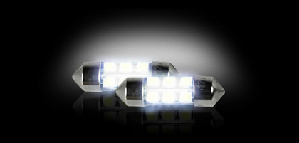 Recon 6418 10mm x 35mm  (6 L.E.D.s on each bulb) Festoon Style High-Power 1-Watt L.E.D. Bulbs - WHITE (Two Bulbs Per Package)