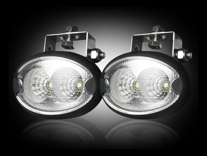 Recon LED Driving Light Kit - Elliptical Oval - Chrome Internal Housing with Clear Lens w/ Black Rubber External Housing