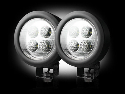 Recon LED Driving Light Kit - Round Circle - Chrome Internal Housing with Clear Lens w/ Black Rubber External Housing