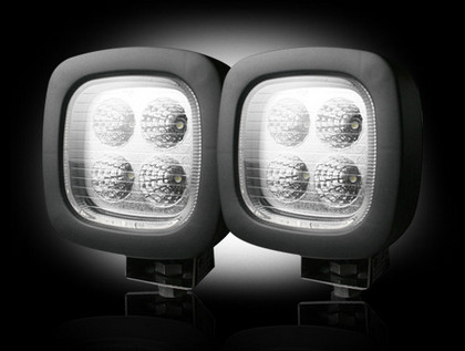 Recon LED Driving Light Kit - Square - Chrome Internal Housing with Clear Lens w/ Black Rubber External Housing