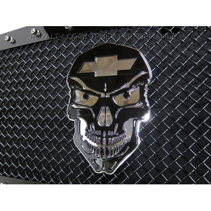 Royalty Core Chevy Skull Emblem - Gloss Black And Chrome