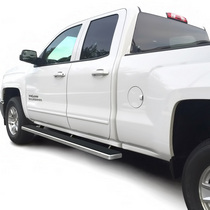 07-16 GMC Sierra (1500 Ext Cab/ Double Cab Incl. Diesel models with DEF tanks), 07-16 Chevy Silverado (1500 Ext Cab/ Double Cab Incl. Diesel models with DEF tanks) APS iStep Running Boards - 4 Inch, Hairline Finish