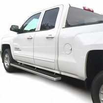 07-16 GMC Sierra (1500 Ext Cab/ Double Cab Incl. Diesel models with DEF tanks), 07-16 Chevy Silverado (1500 Ext Cab/ Double Cab Incl. Diesel models with DEF tanks) APS iStep Running Boards - 5 Inch, Hairline Finish