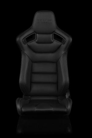 Universal (Can Work on All Vehicles) Elite Series Sport Seats - Black Leatherette (White Stitching)
